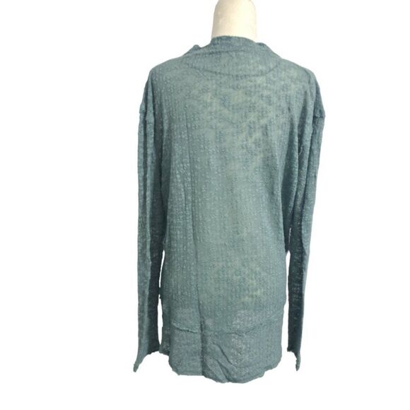 We The Free People Women Mint Ocean Air Hacci Top Long Sleeves Raw Edge Sz Small - Picture 4 of 8